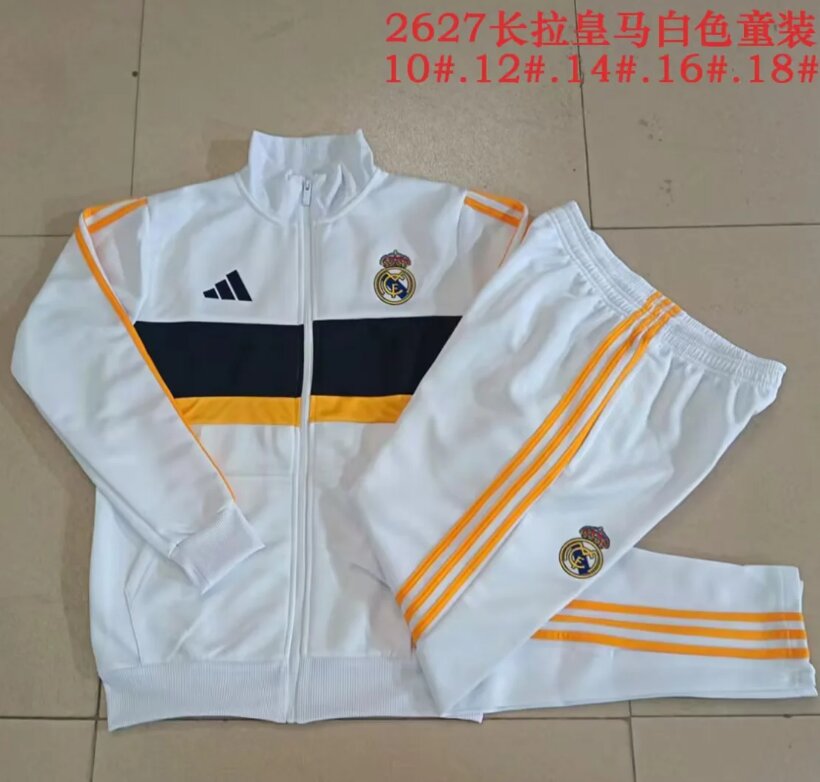 Kids Real Madrid 26/27 Tracksuit - White/Navy Blue